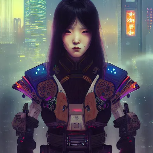 Image similar to portrait of a young female cyberpunk samurai in neotokyo at night, futuristic cyberpunk tokyo night, sci - fi and fantasy, intricate and very beautiful, highly detailed, digital painting, artstation, concept art, smooth and sharp focus, illustration, art by tian zi and wlop and alphonse mucha