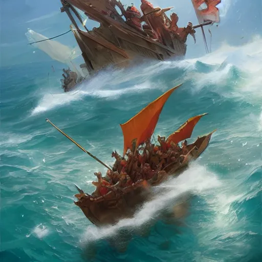 Image similar to cover concept art of a medieval battles in the sea, volumetric lighting, official fanart behance hd artstation by Jesper Ejsing, by RHADS, Makoto Shinkai and Lois van baarle, ilya kuvshinov, rossdraws