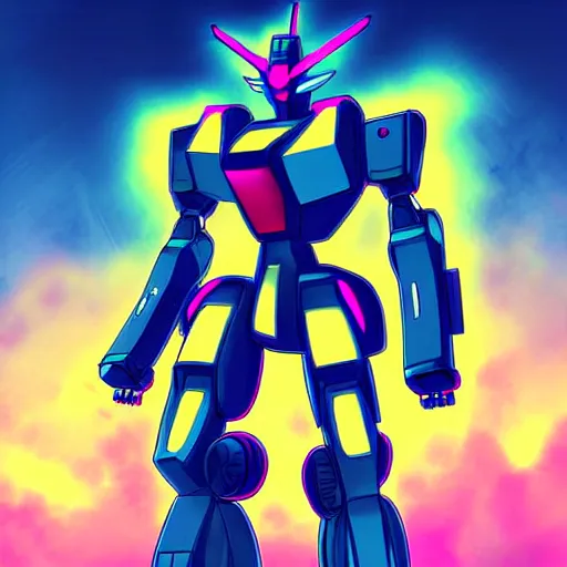 Prompt: digital art of a futuristic cyberpunk gundam robot, highly detailed armor, anime illustration, manga style, bold colors