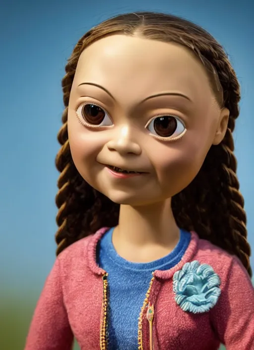 Image similar to closeup profile portrait of tin toy greta thunberg wearing a mini - skirt, depth of field, zeiss lens, detailed, symmetrical, centered, fashion photoshoot, by nicoletta ceccoli, mark ryden, lostfish, breathtaking, 8 k resolution, extremely detailed, beautiful, establishing shot, artistic, hyperrealistic, octane render