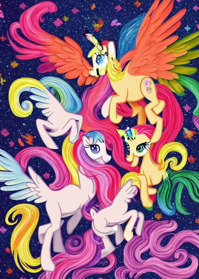 Prompt: my little pony painted in the style of renaissance paintings and lisa frank