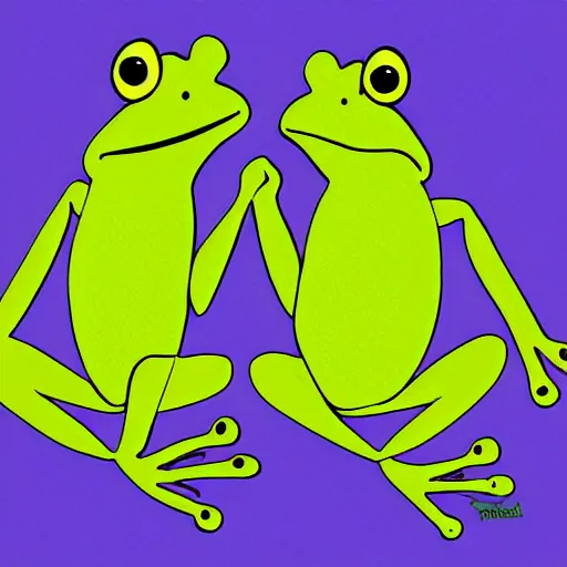 Prompt: Two frogs holding hands, digital art