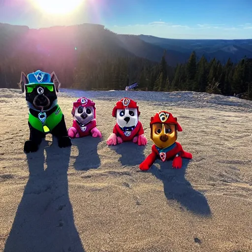 Prompt: paw patrol shredding the gnar