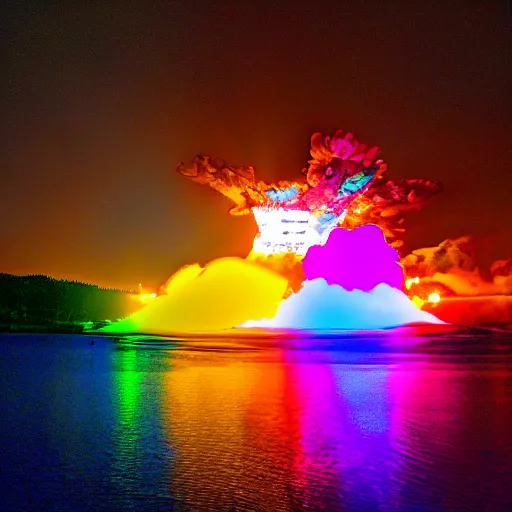 Image similar to neon colored nuclear explosion.