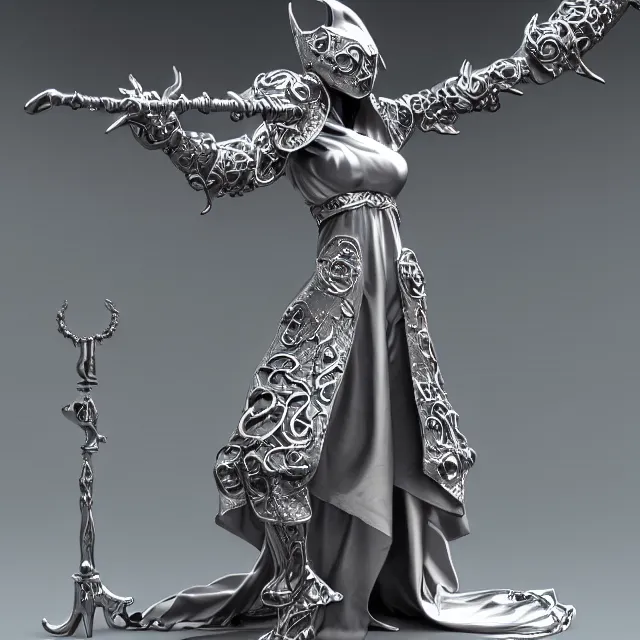 Image similar to elemental moon witch in ornate silver robes and staff, highly detailed, 8 k, hdr,, clayton crain