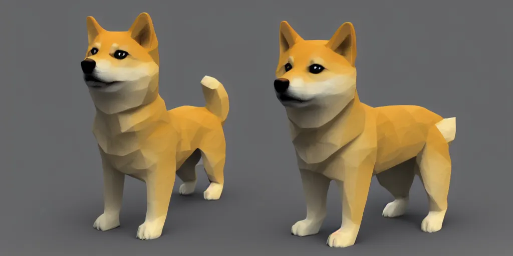 Image similar to concept art of low polygon 3 d render of shiba inu, doge meme