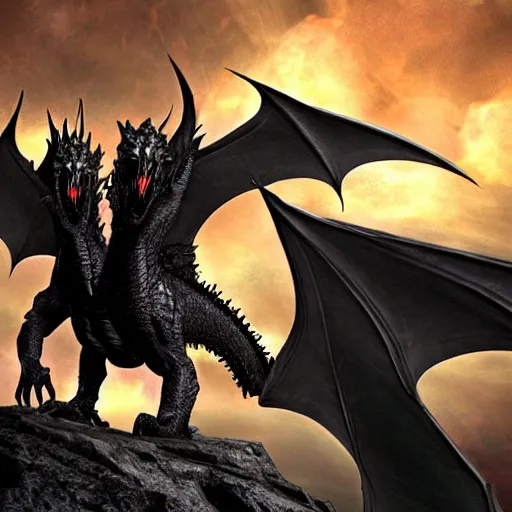 Prompt: A black dragon roaring fire, high fantasy, 4k, cinematic, in the style of Jim Burns