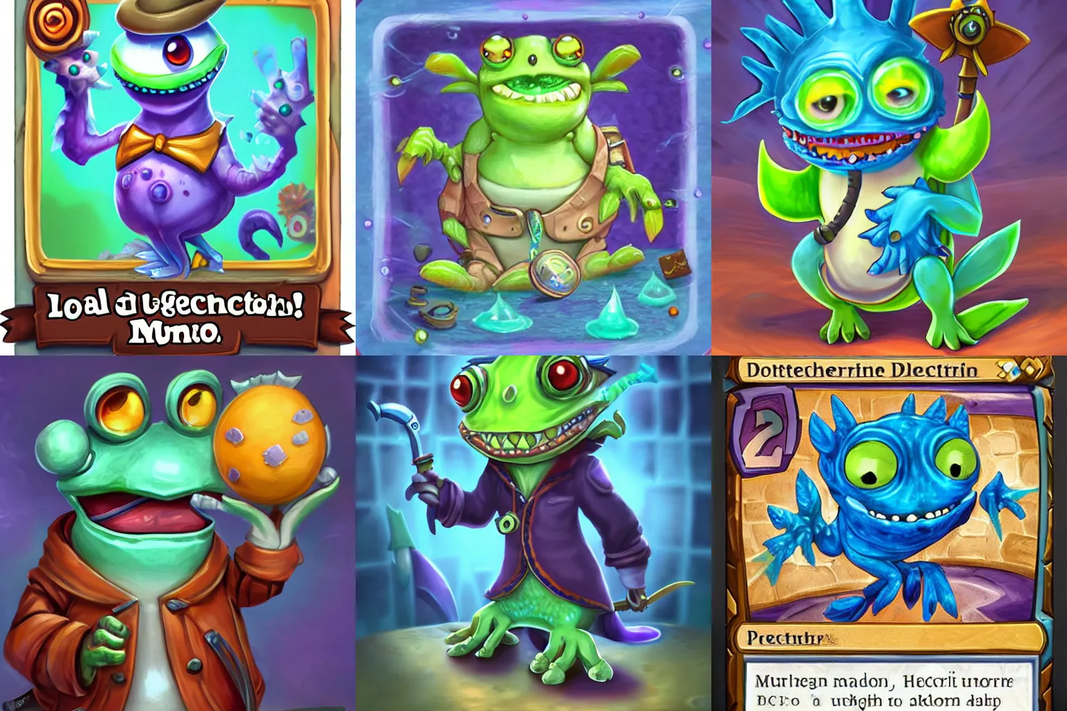 Prompt: cute detective murloc, hearthstone card art