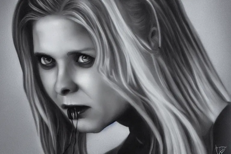 Prompt: Buffy Summers as a vampite, dramatic lighting, hyper-realistic, extremely high detail, trending on artstation