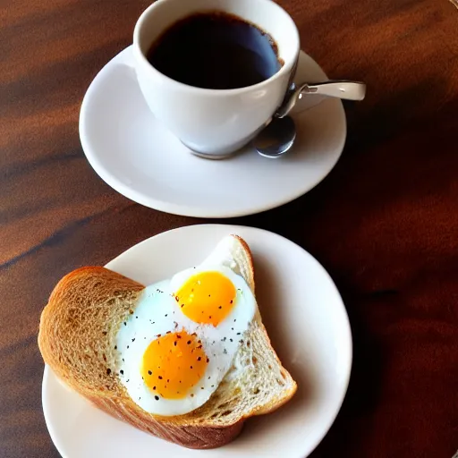 Prompt: egg on toast with coffee, by me