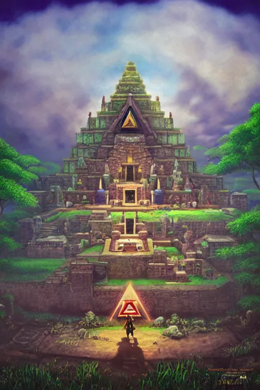 Prompt: Legend of Zelda Majora’s box artwork of a temple by Gregory Crewdson, Matte painting, trending on artstation and unreal engine