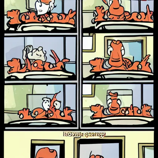 Image similar to four panel comic, where ever character is just saying lobsters in every scene