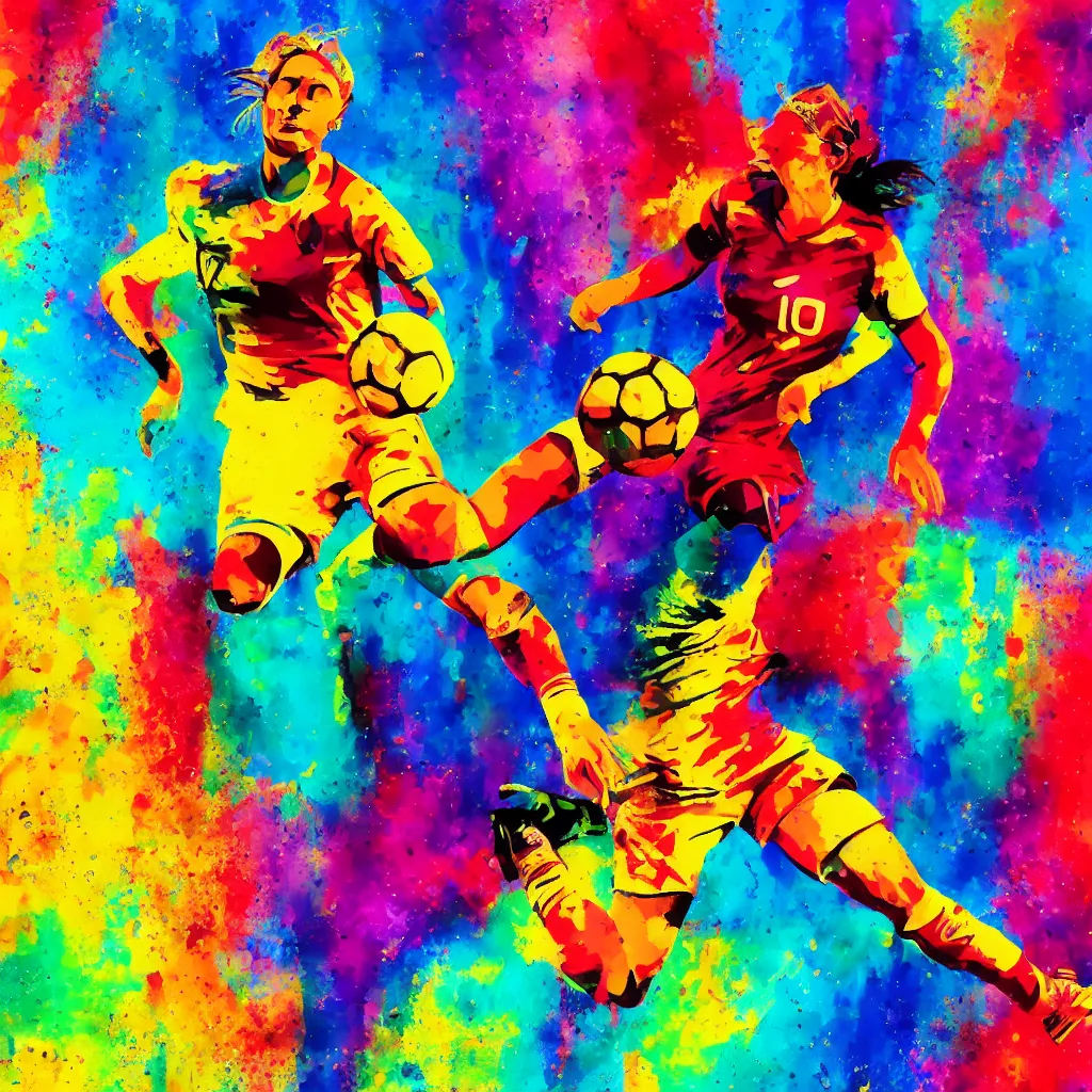 Prompt: colorful abstract art of a female soccer player
