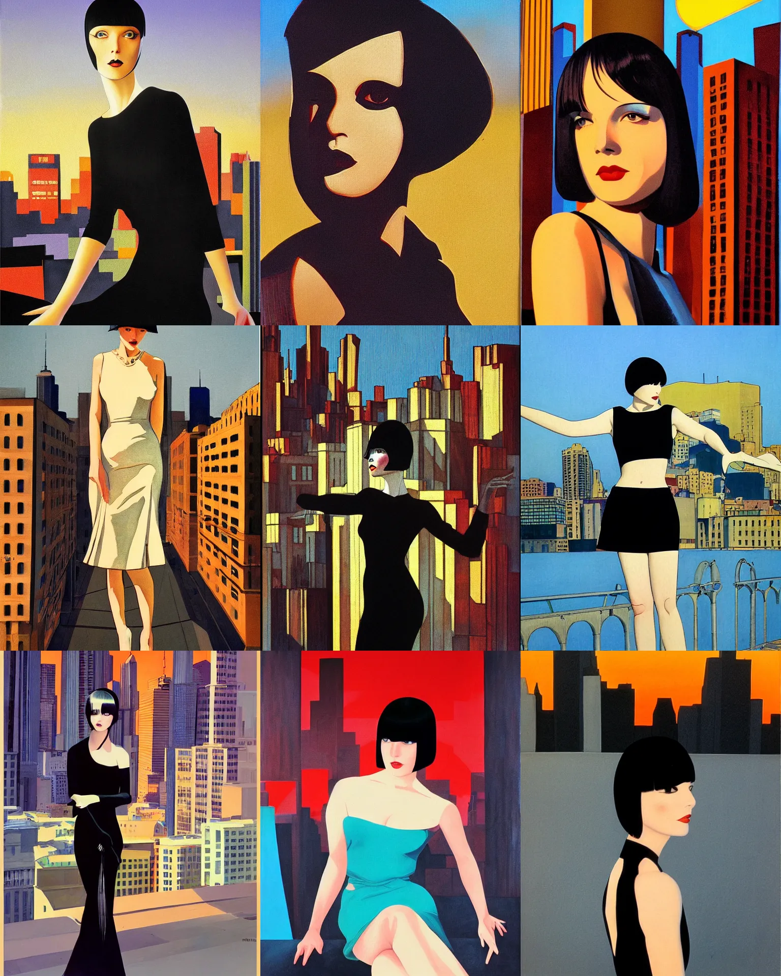 Prompt: mary louise brooks, dramatic light, city background, sunset, high contrast, sharp, painted by stanley lau,, painted by stanley artgerm,, painted by patrick nagel