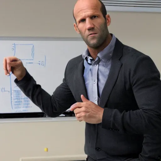 Prompt: Jason Statham as a tenured college professor of physics