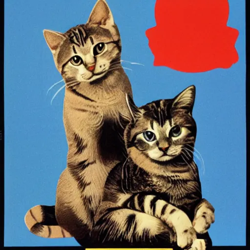 Image similar to A 1980s propaganda poster telling you to pet your cat