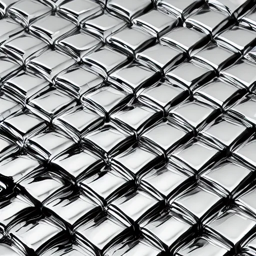 Image similar to valley of reflective metal, chrome tiles, no vegetation