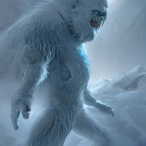 Image similar to A monster in the Arctic covered in snow, fractal Lighting, by Stanley Artgerm Lau, WLOP, Rossdraws, James Jean, Andrei Riabovitchev, Marc Simonetti, and Sakimichan, trending on artstation