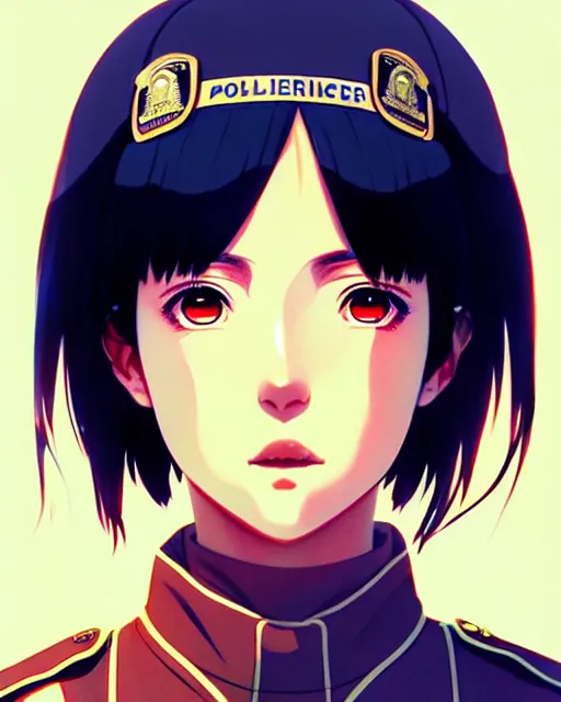 Image similar to police officer | very very anime!!!, fine - face, audrey plaza, realistic shaded perfect face, fine details. anime. realistic shaded lighting poster by ilya kuvshinov katsuhiro otomo ghost - in - the - shell, magali villeneuve, artgerm, jeremy lipkin and michael garmash and rob rey