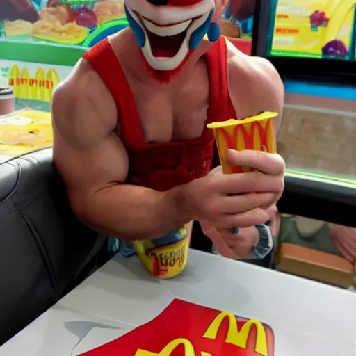 Image similar to kratos eating a happy meal from mcdonalds