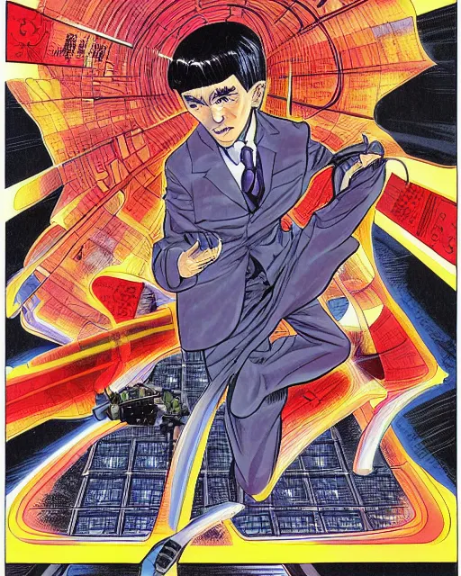 Prompt: alan turing manga comic book cover, action, explosions, by alex grey