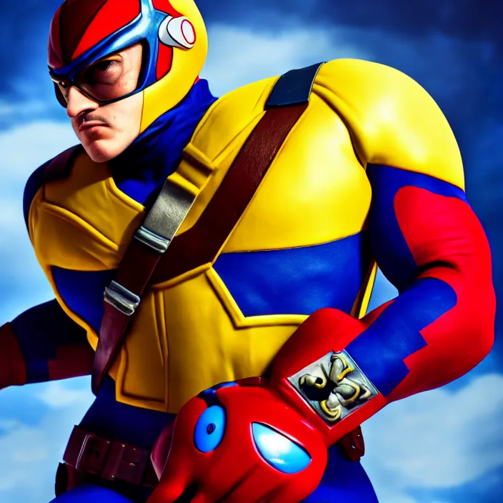 Prompt: cinematic portrait, captain falcon, head and chest only, nintendo, contemporary, masterpiece, cinematic composition, dramatic pose, beautiful lighting, sharp, details, hyper - detailed, hd, 4 k