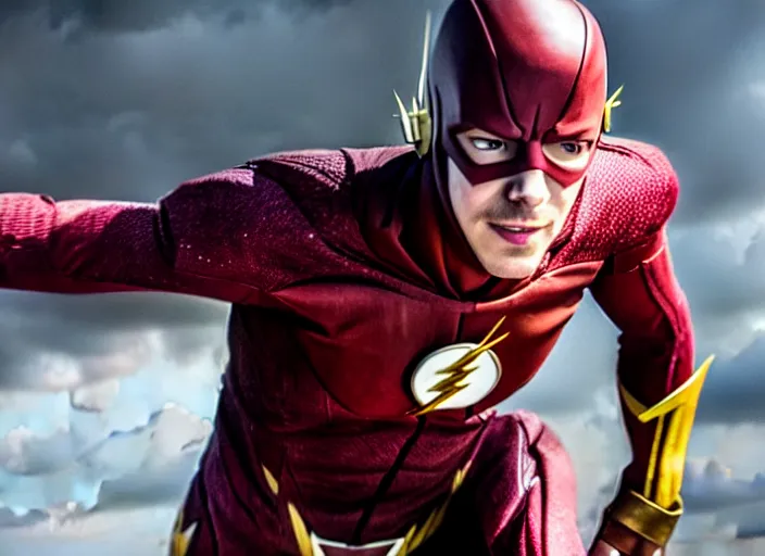 Image similar to film still of grant gustin as the flash in the new justice league!!! movie!!!, 4 k