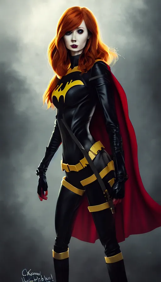 Prompt: Karen Gillan Batgirl, redhead, full body Batgirl torn costume with cape, no mask, bruised, symmetrical face symmetrical eyes, fight pose, dark alleyway, illustration, artstation, cinematic lighting, hyperdetailed, cgsociety, 8k, high resolution, Charlie Bowater, Tom Bagshaw, Norman Rockwell, insanely detailed and intricate