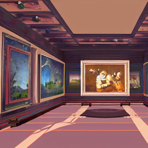 Image similar to the last virtual art museum in a 9 0's video game, made in 1 9 9 0, hd screenshot