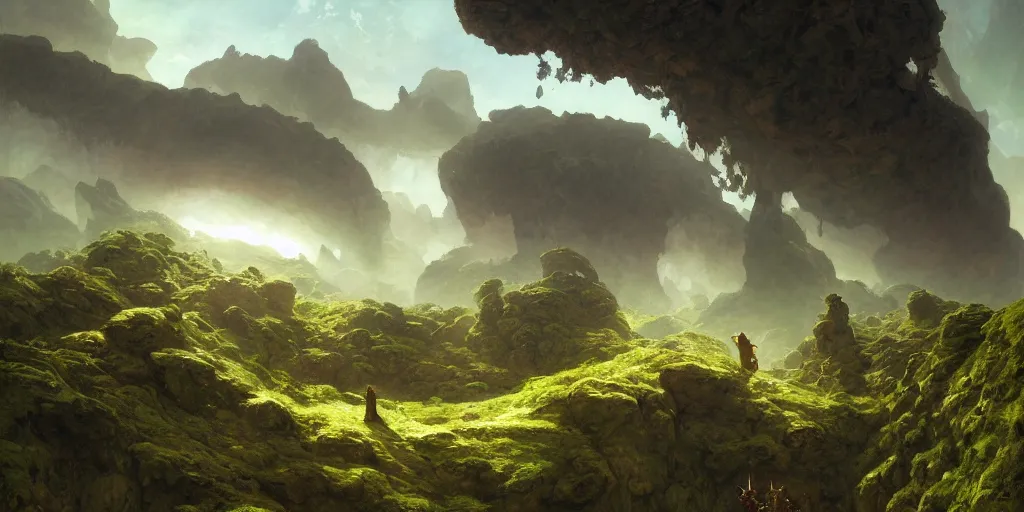 Image similar to bytopia planescape huge cave ceiling clouds made of green earth inverted upsidedown mountain artstation illustration sharp focus sunlit vista painted by ruan jia raymond swanland lawrence alma tadema zdzislaw beksinski norman rockwell tom lovell alex malveda greg staples