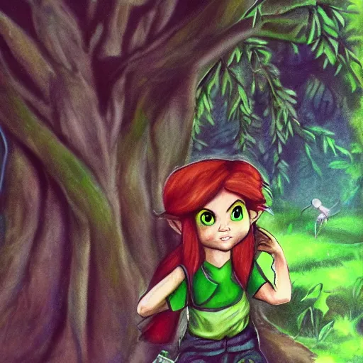 Image similar to illustration saria from ocarina of time in forest