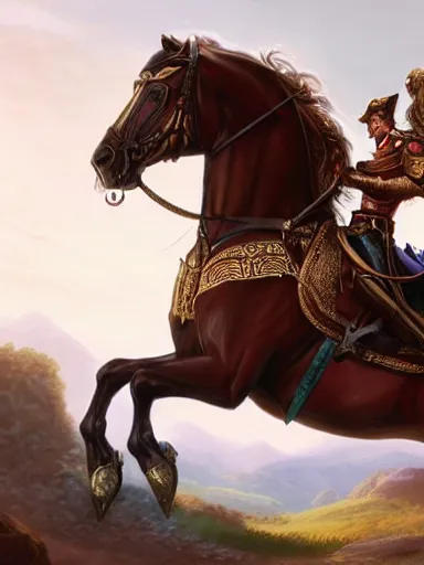 Prompt: an ancient handsome hero, laurels of glory, returns triunphantly mounted in a horse. full of pride. victorirous. prideful.. intricate, elegant, highly detailed, digital painting, artstation, concept art, sharp focus, illustration, by justin gerard and artgerm, 8 k