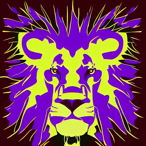 Prompt: album cover lion, illustration, ink, purple