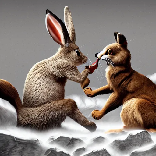 Image similar to bugs bunny being eaten by a mountain lion, digital art, 4k