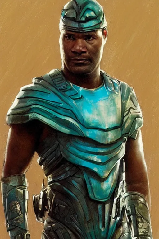 Image similar to movie still of Christopher Judge playing Teal\'c in an episode of Stargate SG-1, a ruggedly handsome hero, intricate, elegant, highly detailed, centered, digital painting, artstation, concept art, smooth, sharp focus, illustration, art by artgerm and donato giancola and Joseph Christian Leyendecker, Ross Tran, WLOP