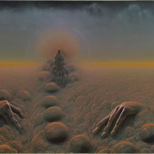 Image similar to ophanim by Zdzisław Beksiński, oil on canvas