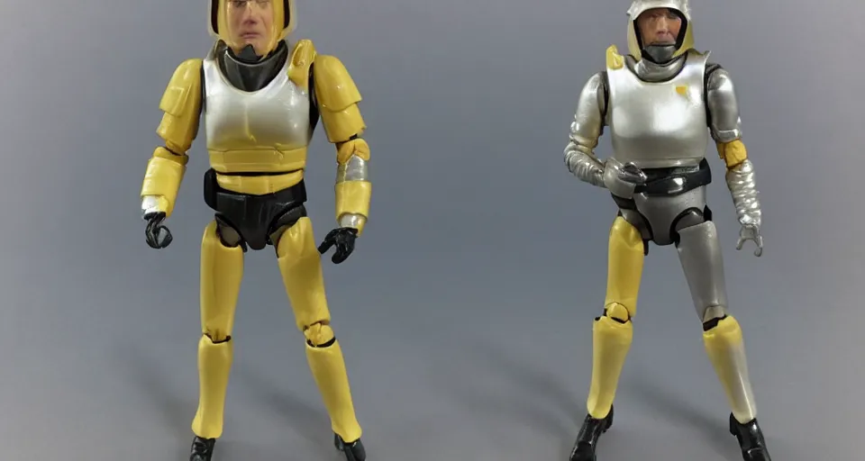 Image similar to 1980s Kenner Style Action Figure, 5 points of articulation, sci-fi, sleek helmet, full body, 4K, highly detailed