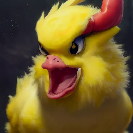 Prompt: expressive oil painting of ( ( ( rooster ) ) ) pikachu chimera, by jean - baptiste monge, octane render by yoshitaka amano, by greg rutkowski, by jeremyg lipkinng, by artgerm