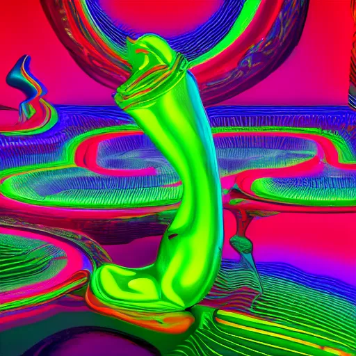 Prompt: cherry limeade smoothie, good trip vibes, intricate complexity, surreal horror, psychedelic glitch art, neon rainbow drip paint, trending on art station, photoreal, 8 k, octane render