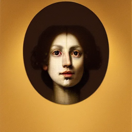 Prompt: digital portrait of luna influenced by rembrandt, precisionist background. the woman's face is illuminated by a warm, golden light, and her gaze is downcast, as if she is lost in thought. the background is composed of geometric shapes and clean lines, creating a contrast with the woman's more organic features