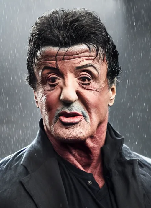 Prompt: sylvester stallone in real life, face centered portrait of sylvester stallone, confident, fog, rain, volumetric lighting, beautiful, golden hour, sharp focus, ultra detailed, cgsociety by leesha hannigan, ross tran, thierry doizon, kai carpenter, ignacio fernandez rios, noir art house, 4 k, 3 5 mm, fujifilm