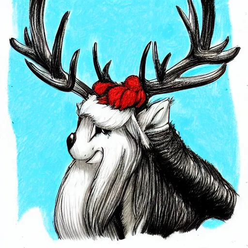 Prompt: a drawing of two animals with antlers on their heads, a manga drawing by kuroda seiki, featured on pixiv, furry art, official art, speedpainting, furaffinity