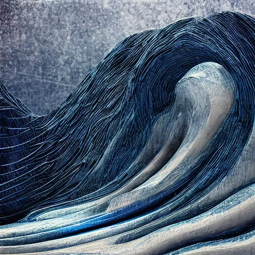 Image similar to sculpture of the number four, tsunami background, dramatic, digital art