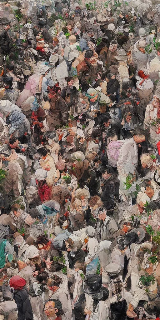 Image similar to oil painting scene crowd from blooming garden by kim jung gi