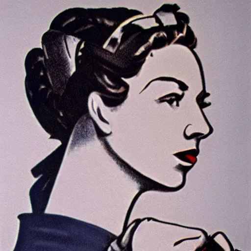 Image similar to a portrait of Rosie the riveter