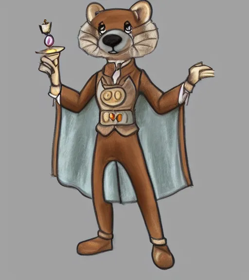 Image similar to expressive stylized master furry artist pastel pencil drawing full body portrait character study of the anthro male anthropomorphic otter fursona animal person wearing crown and cape royal western king regal intricate ornate