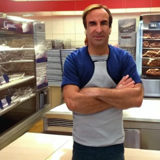 Prompt: saul goodman working at cinnabon, better call saul