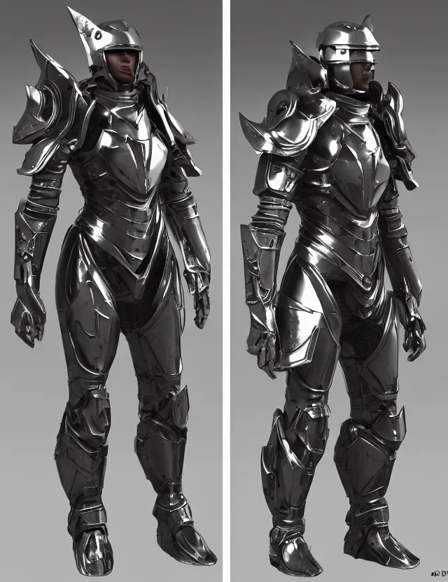 Prompt: full body shot, digital realistic 3 d rendering of a futuristic spacepunk armor holy paladin with light powers and sculpted detailed head armor, highly detailed, 4 k, hdr, smooth, sharp focus, high resolution, award - winning photo., corona render, substance painter hyper detailed armor. trending on art statation