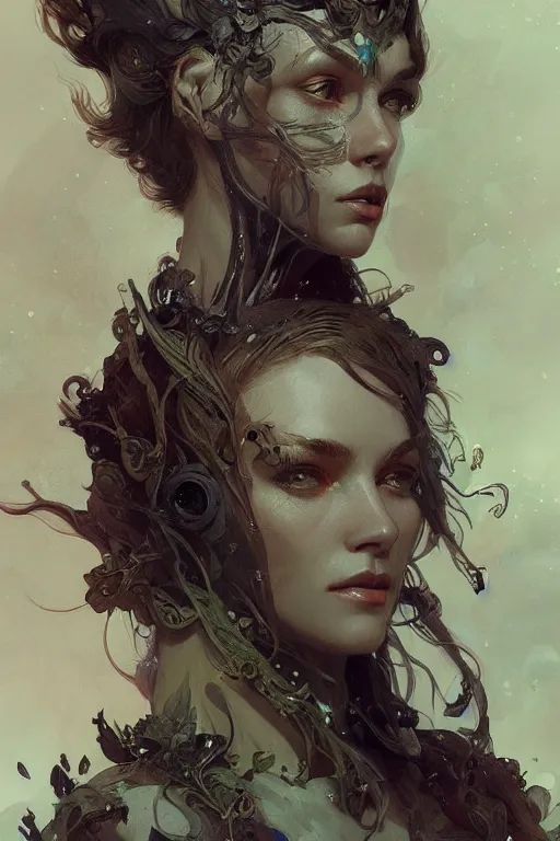 Image similar to A full portrait of a scifi nordic dryad, intricate, elegant, highly detailed, digital painting, artstation, concept art, smooth, sharp focus, illustration, art by Krenz Cushart and Artem Demura and alphonse mucha