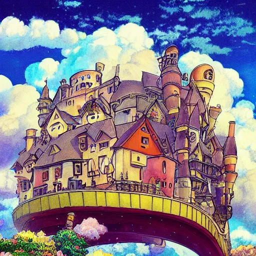 Prompt: a beautiful painting of a live action howls moving castle by studio ghibli, photorealistic, 4 k, ultra realism